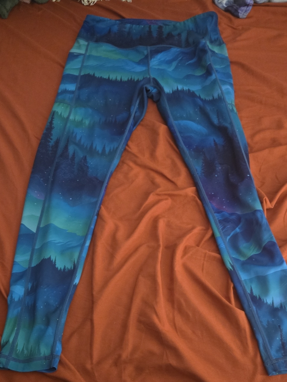 Constantly Varied Gear Blue & Teal Aurora Forest Womens L Leggings